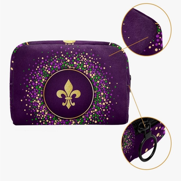 Purple and Gold Fleur-de-Lis Cosmetic Bag - Picture 3 of 7